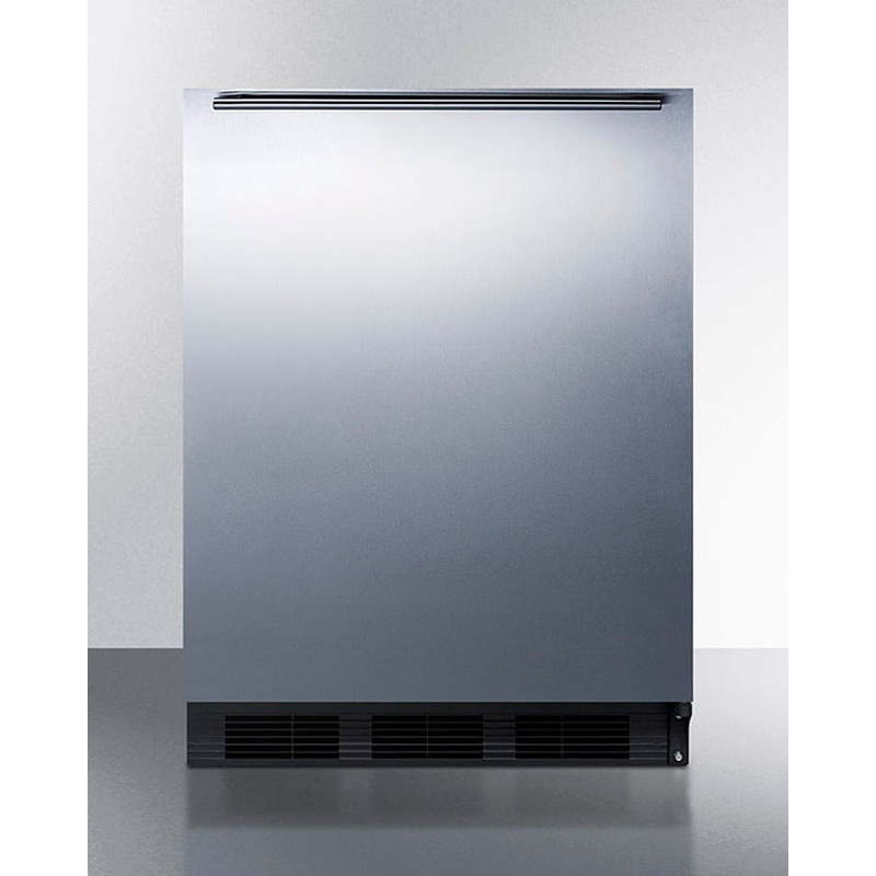 Summit AL752BKBISSHH Ada Compliant Built-In Undercounter All-Refrigerator For General Purpose Use, Auto Defrost W/Ss Wrapped Door, Horizontal Handle, And Black Cabinet