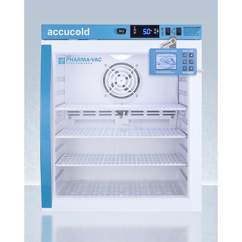 Summit ARG1PVDL2B Performance Series Pharma-Vac 1 Cu.Ft. Compact Glass Door All-Refrigerator For Vaccine Storage With Factory-Installed Data Logger And Hospital Grade Cord With 'Green Dot' Plug