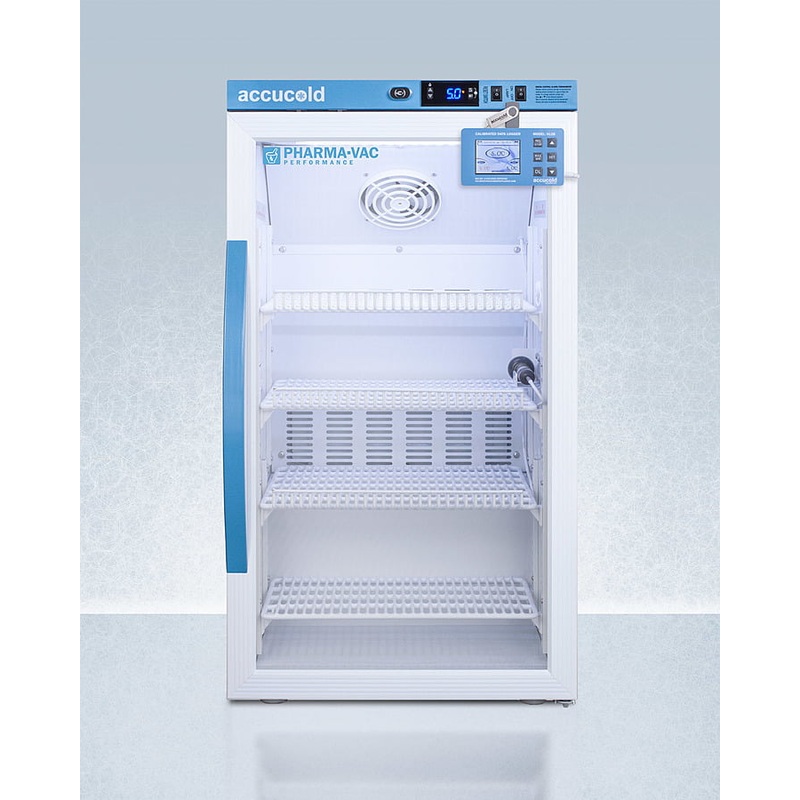 Summit ARG3PVDL2B Performance Series Pharma-Vac 3 Cu.Ft. Counter Height Glass Door All-Refrigerator For Vaccine Storage With Factory-Installed Data Logger And A Hospital Grade Cord With 'Green Dot' Plug