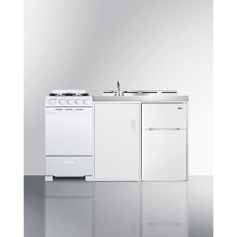 Summit ACK60GASW 60" Wide All-In-One Kitchenette With Gas Range
