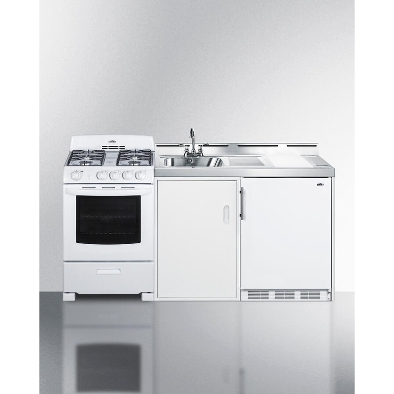 Summit ACK72GASW 72" Wide All-In-One Kitchenette With Gas Range