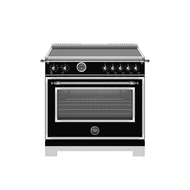 Bertazzoni HER365ICFEPNET 36 Inch Induction Range, 5 Heating Zones And Cast Iron Griddle, Electric Self-Clean Oven Nero