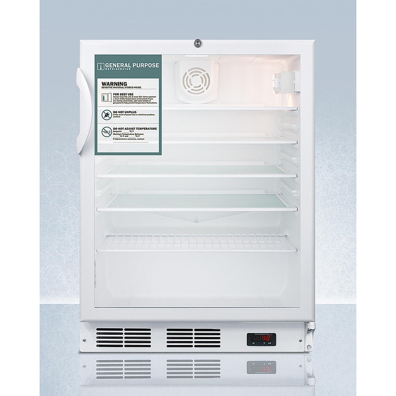Summit SCR600GLBIADAGP General Purpose, Commercially Listed Ada Compliant Built-In Undercounter All-Refrigerator With White Cabinet, Glass Door, Digital Thermostat, And Lock