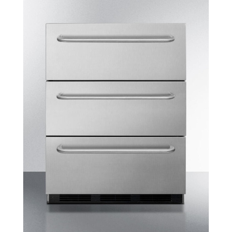 Summit SP6DSSTBOS7ADA Three-Drawer Commercial Outdoor All-Refrigerator In Ada Compliant Height, Fully Stainless Steel With Automatic Defrost And Towel Bar Handles