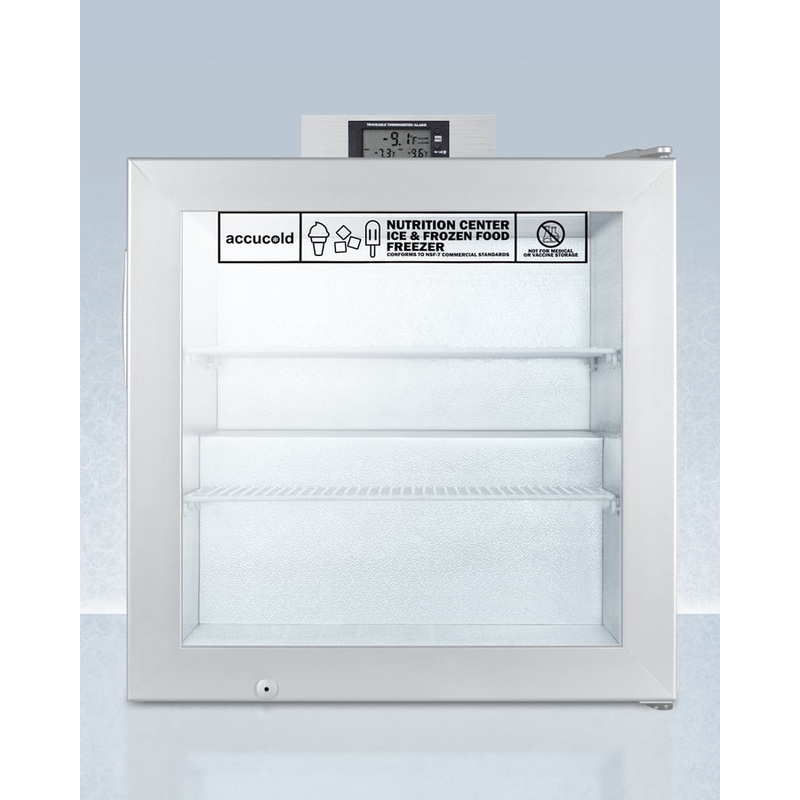 Summit SCFU386NZ Commercially Approved Nutrition Center Series Compact Glass Door All-Freezer With Front Lock And Nist Calibrated Digital Temperature Display