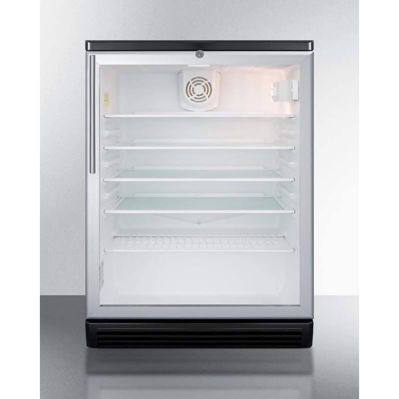 Summit SCR600BGLBIHV Commercially Listed 5.5 Cu.Ft. Built-In Undercounter Beverage Center In A 24" Footprint, With Black Cabinet, Glass Door, Stainless Steel Handle, And Lock
