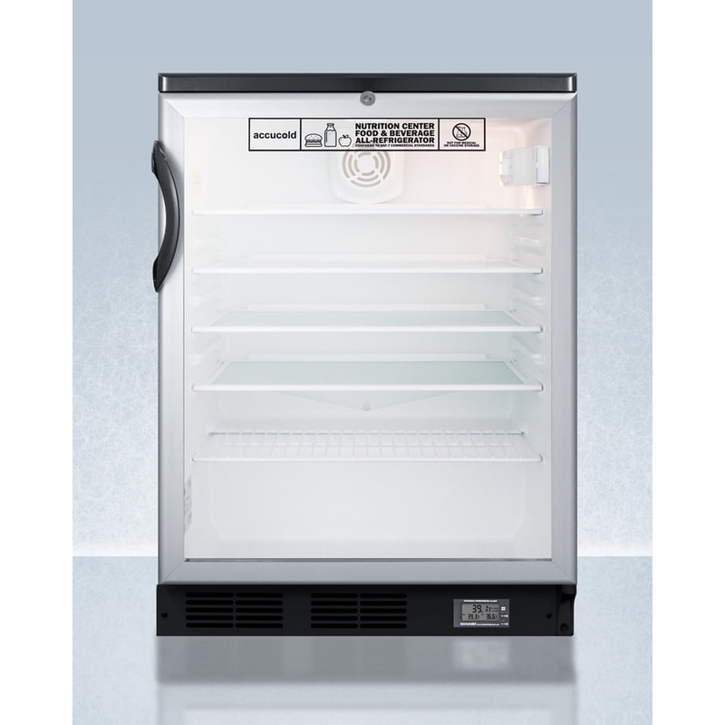 Summit SCR600BGLBINZ Commercially Approved Nutrition Center Series Glass Door All-Refrigerator For Built-In Or Freestanding Use, With Front Lock And Digital Temperature Display