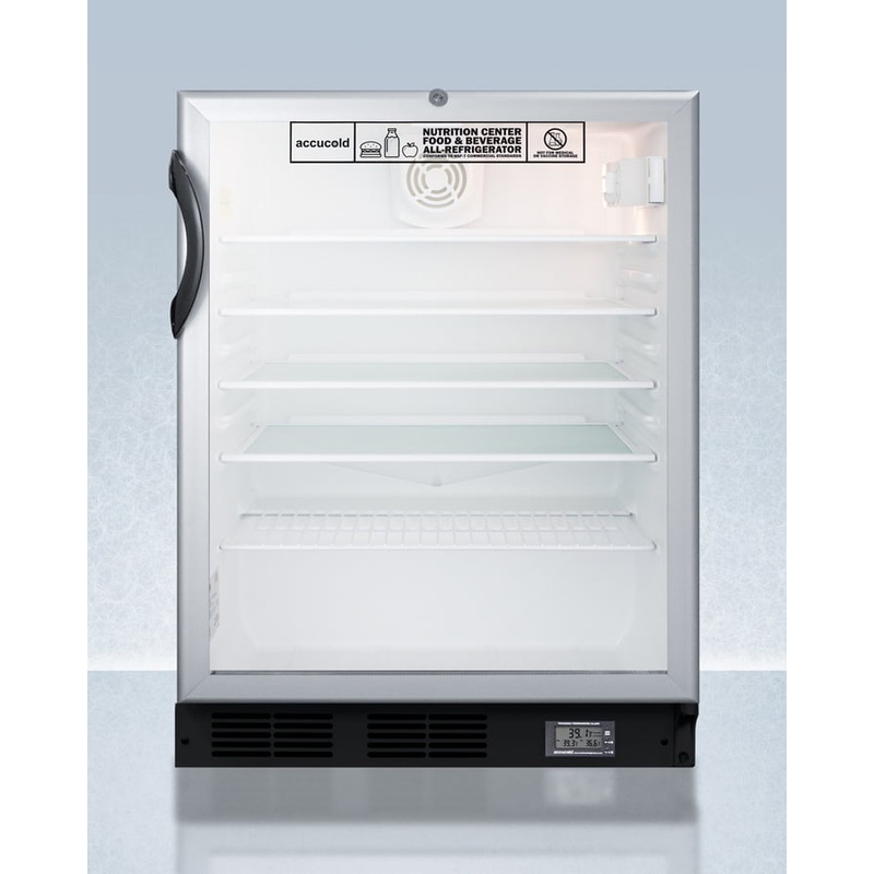 Summit SCR600BGLBINZADA Commercially Approved Ada Compliant Nutrition Center Series Glass Door All-Refrigerator For Built-In Or Freestanding Use, With Front Lock And Digital Temperature Display