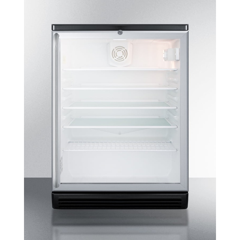 Summit SCR600BGLBISH Commercially Listed 5.5 Cu.Ft. Built-In Undercounter Beverage Center In A 24" Footprint, With Black Cabinet, Glass Door, Full-Length Towel Bar Handle, And Lock