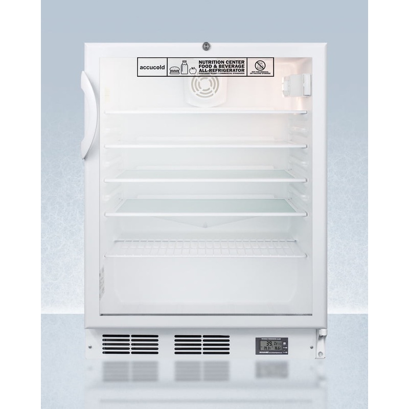 Summit SCR600GLBINZADA Commercially Approved Ada Compliant Nutrition Center Series Glass Door All-Refrigerator For Built-In Or Freestanding Use, With Front Lock And Digital Temperature Display