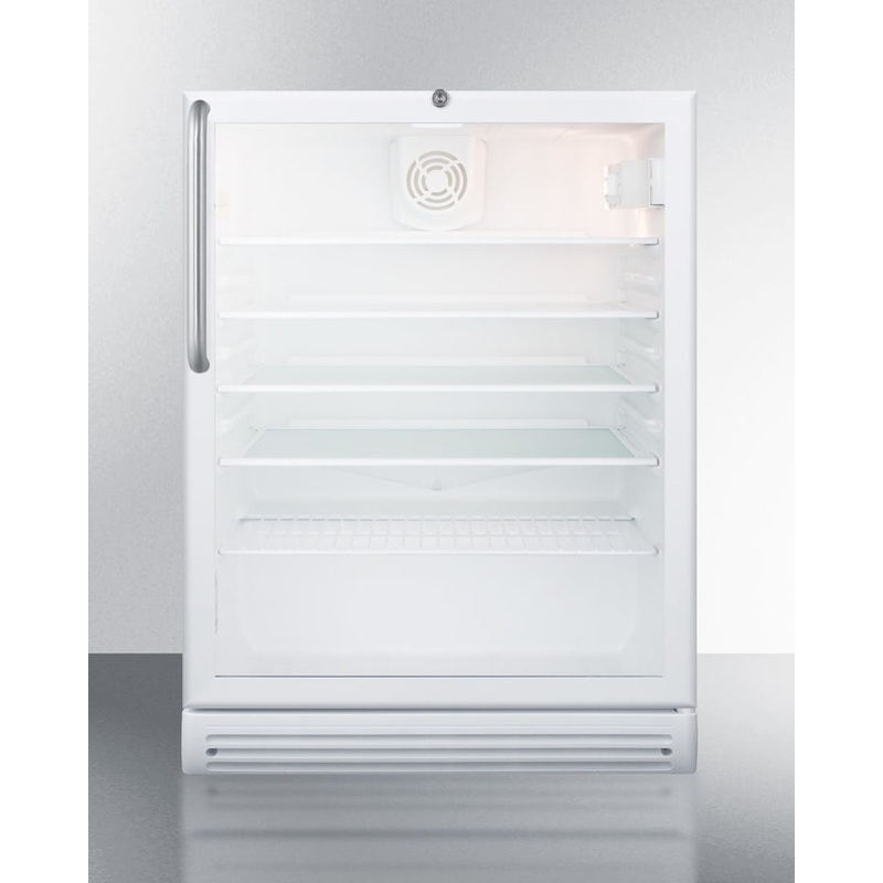 Summit SCR600GLBITBADA Commercially Listed Ada Compliant Built-In Undercounter Beverage Center With White Cabinet, Glass Door, Stainless Steel Towel Bar Handle, And Lock