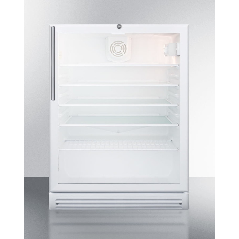 Summit SCR600GLHVADA Commercially Listed Ada Compliant 5.5 Cu.Ft. Freestanding Beverage Center In A 24" Footprint, With White Cabinet, Glass Door, Stainless Steel Handle, And Lock