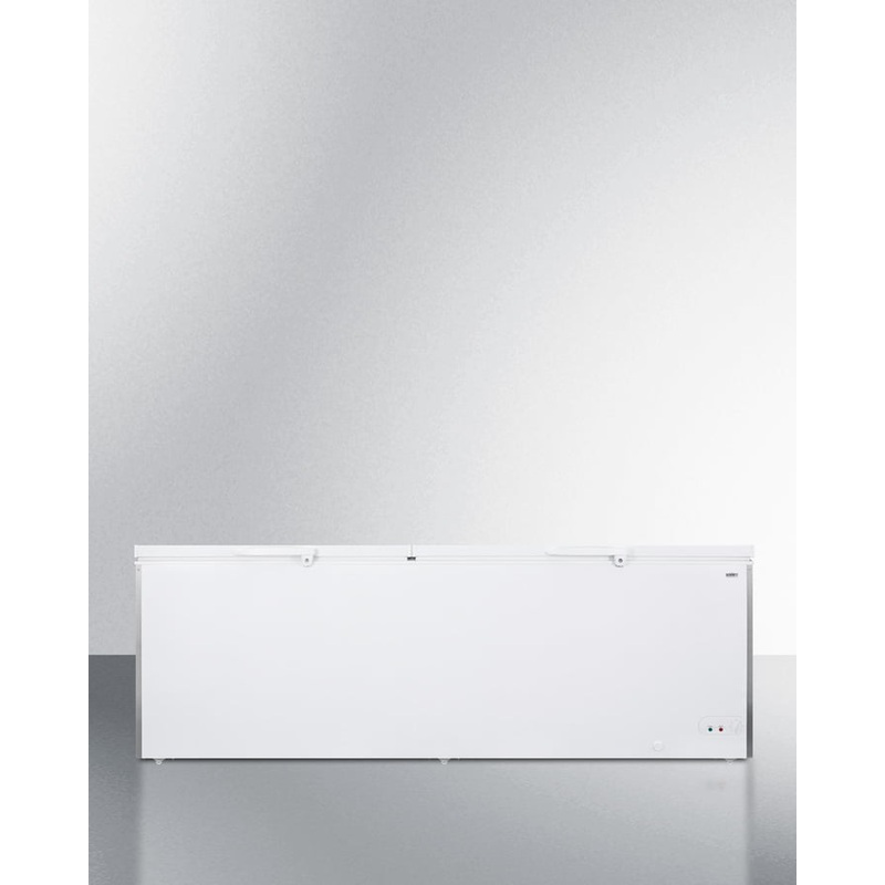 Summit SCFM252W Commercially Listed 26.66 Cu.Ft. Manual Defrost Chest Freezer In White With Stainless Steel Corner Guards