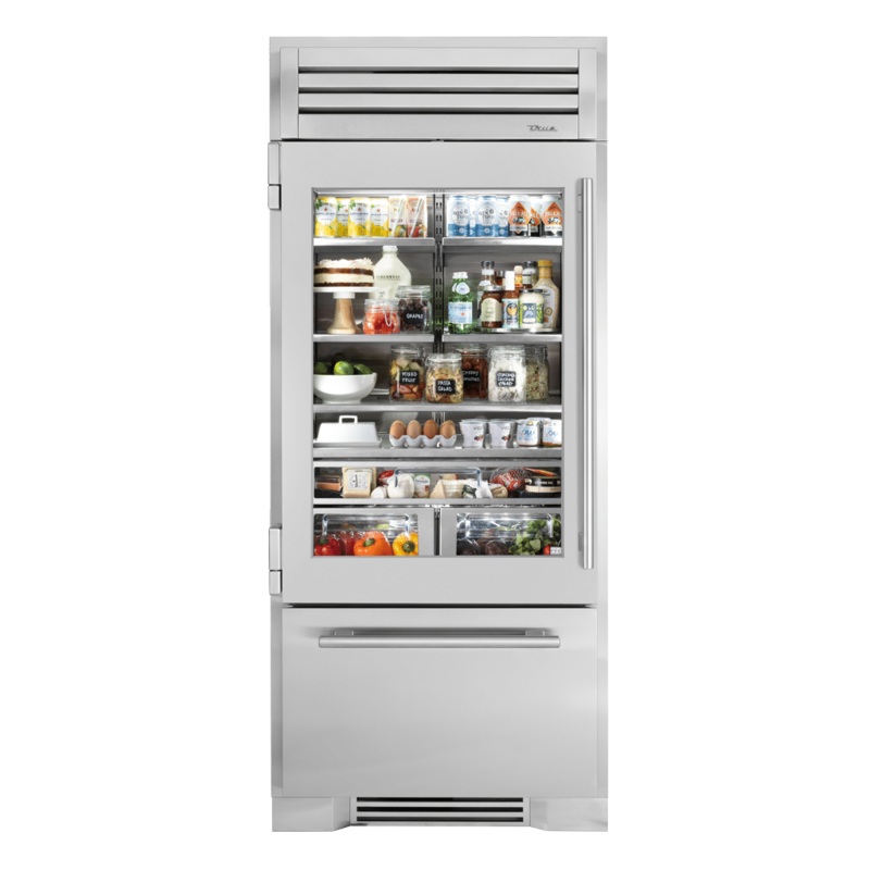 True Residential TR36RBFLSGA 36 Inch Stainless Glass Door Left Hinge Refrigerator With Bottom Freezer