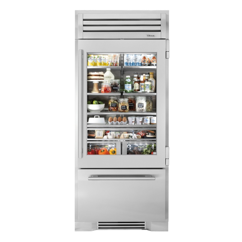True Residential TR36RBFRSGA 36 Inch Stainless Glass Door Right Hinge Refrigerator With Bottom Freezer