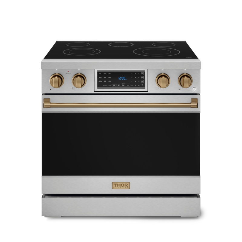 Thor Kitchen RSE36BRZ 36 Inch Professional Electric Range With Tilt Panel Touch Control In Stainless Steel/Bronze Gordon Ramsay Series - Rse36-Brz